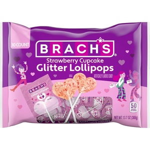 image:imageBrachs Strawberry Cupcake Glitter Lollipops Valentines Day Candy Individually Wrapped 30 count162 OZ