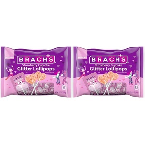 image:imageBrachs Strawberry Cupcake Glitter Lollipops Valentines Day Candy Individually Wrapped 30 countSmall Pack of 2