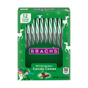 image:imageBrachs Wintergreen Christmas Candy Canes Stocking Stuffers for Kids Christmas Candy 53 oz Box 12ct12 Count Pack of 1